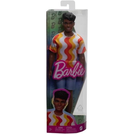 BARBIE PAPUSA BAIAT FASHIONISTAS CU TRICOU CU DUNGI ALBE SI PORTOCALII SI APARATE AUDITIVE - imagine 2